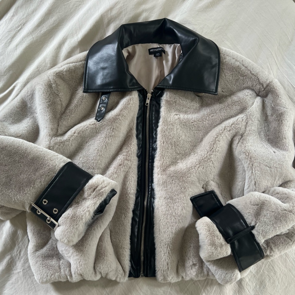 PrettyLittleThing Leather and Fur Jacket